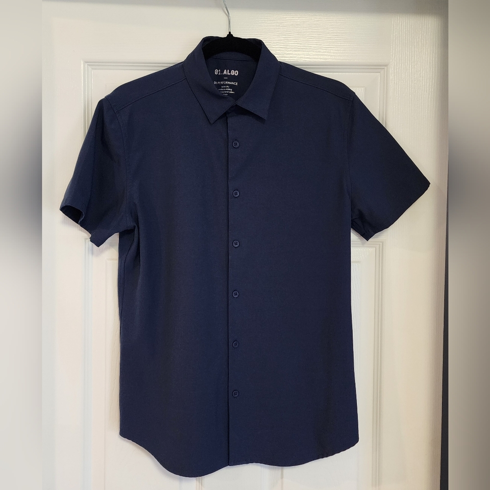 01.ALGO Navy Quick Dry Performance Shirt | Men's Small | Moisture Wicking UPF 40